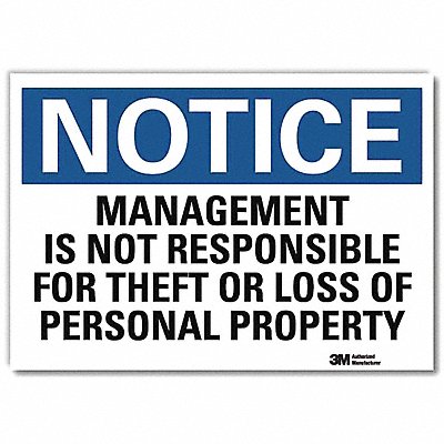 LYLE U51319RD10X7 Notice Sign 7inx10in Reflective Sheeting