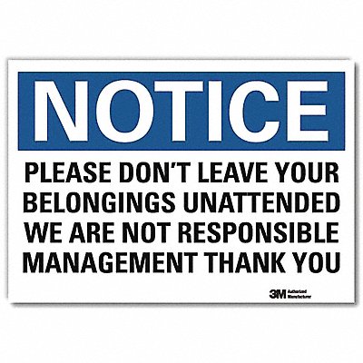 LYLE U51450RD10X7 Notice Sign 7inx10in Reflective Sheeting