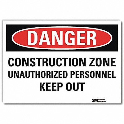 LYLE U31253RD7X5 Danger Sign 5 in x 7 in Reflective Sheeting