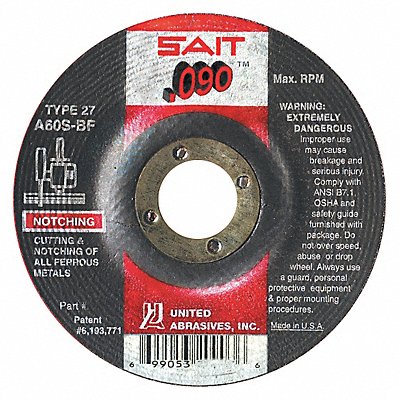 UNITED ABRASIVES-SAIT 20903 Abrasive Cut Off Wheel 4-1/2in 60 Grit