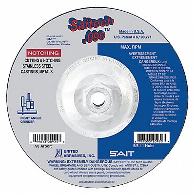 UNITED ABRASIVES-SAIT 20933 Abrsv Cut Off Wheel T27 4-1/2in 5/8in-11