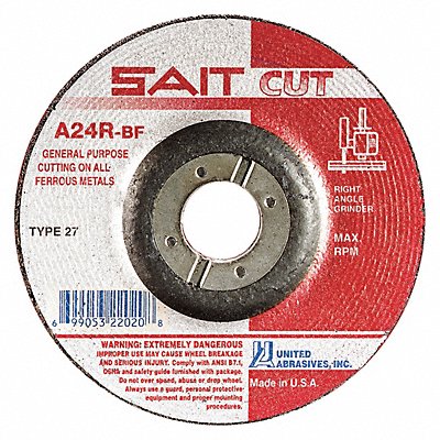 UNITED ABRASIVES-SAIT 22020 Depressed Centre Cut Off Wheel 7/8 CN Unthreaded Hole