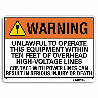 LYLE U61261NP14X10 Warning Sign 10 in x 14 in Plastic