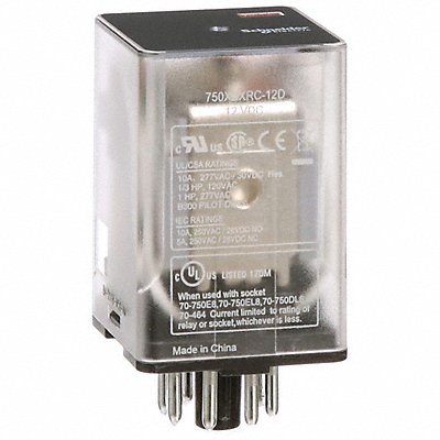 SCHNEIDER 750XBXRC12D J2410 General Purpose Relay 12VDC 10A 8Pins