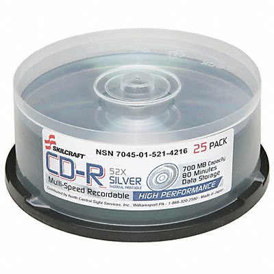 ABILITY ONE 7045020000000 CD-R Disc 700 MB 80 min 52x PK25