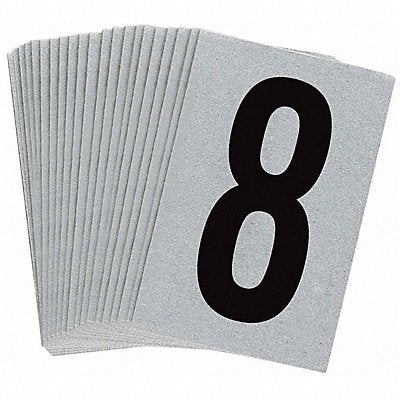 BRADY 59008 Number Label 8 Blk On Slvr 1-1/2inH PK25