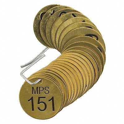 BRADY 44706 Numbered Tag Brass 1 1/2in W PK25