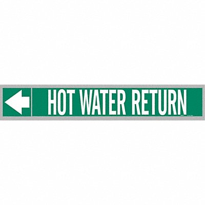 BRADY 109252 Pipe Marker Hot Watr Rtrn 1in H 8in W