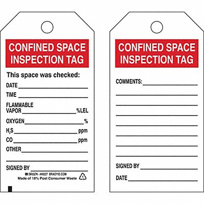 BRADY 49227 Tag 5 3/4 in H 3 in W Polyester PK25