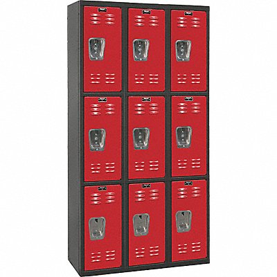 HALLOWELL U32823AMR Locker 3x3Locker Red/Blk 72 x36 x18 Assm
