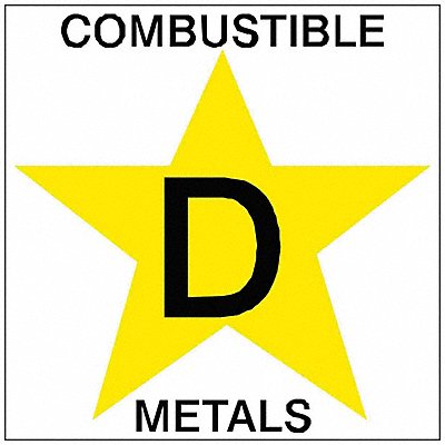 BRADY 95221 Label D Combustible Metals 3in.Hx3in.W