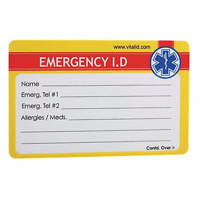 VITAL ID WSID04 Emergency Wallet I.D. Card Plastic PK200
