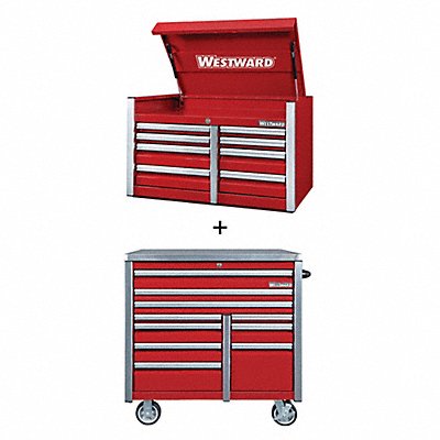 WESTWARD 361LP6 Rolling Cabinet with Top Chest Red