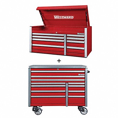 WESTWARD 361LP8 Rolling Cabinet with Top Chest Red