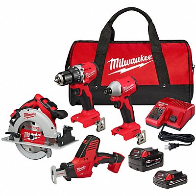 MILWAUKEE 369324CX Combo Kit 4 Tool 1/4 in 1/2 in Drive