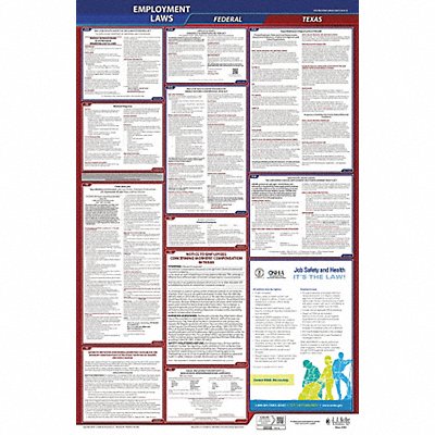 JJ KELLER 300TXWC LaborLaw Poster Fed/STA TX ENG 26-1/4inH
