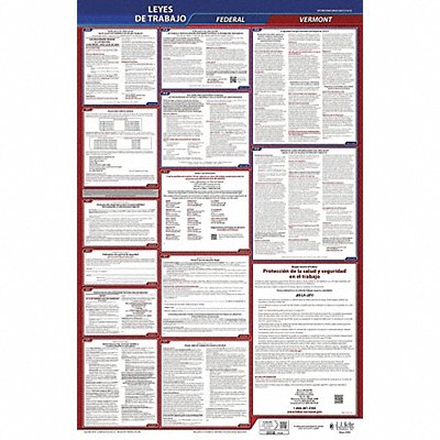 JJ KELLER 400VT3 Labor Law Poster Fed/STA VT SP 26inH 3yr