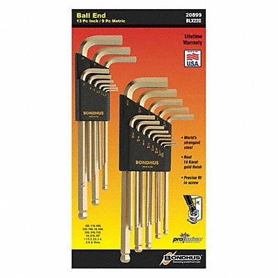 BONDHUS BLX22G L-Wrench Set 22 pcs GLDGRD Ball