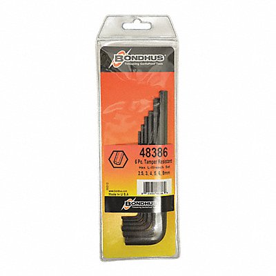 BONDHUS 48386 Tamper Resist Metric Hex Key Set 2.5-8Mm