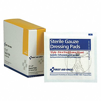 FIRST AID ONLY I211 Gauze Pad White 3 L 3 W PK20