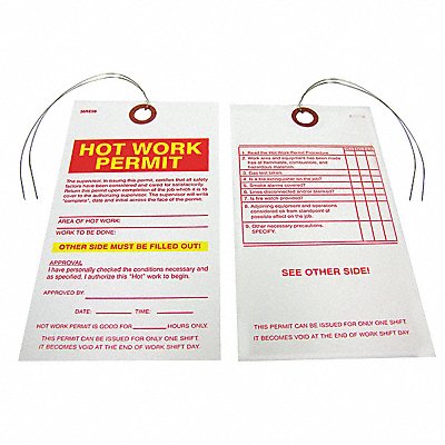 GRAINGER 36RE98 Hot Work Permit Tag 5 3/4in H PK25