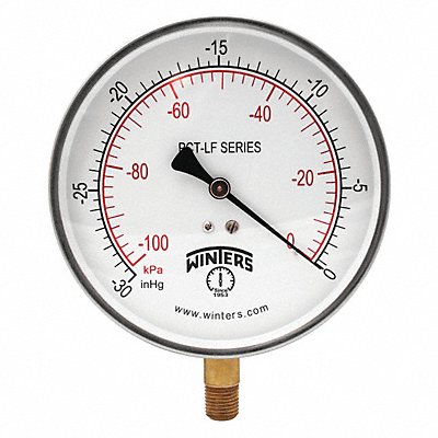 WINTERS PCT320LF Gauge Pressure 4-1/2in 30in. Hg Vac to 0