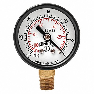WINTERS PEM1297LF J1377 Vacuum Gaugee 1-1/2in 30in. Hg Vac to 0