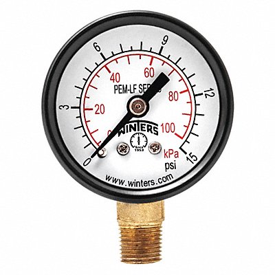 WINTERS PEM1299LF J1377 Gauge Pressure 1-1/2in. 0 to 15 psi