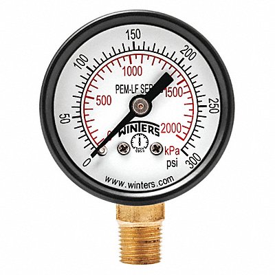WINTERS PEM1323LF J1377 Gauge Pressure 1-1/2in. 0 to 300 psi
