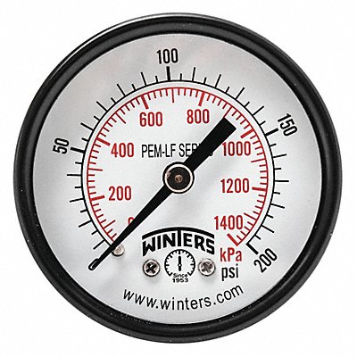 WINTERS PEM1410LF J1387 Gauge Pressure 2in. 0 to 200 psi