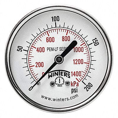 WINTERS PEM1441LF J1388 Gauge Pressure 2-1/2in. 0 to 200 psi