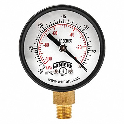 WINTERS PEM195LF J1378 Vacuum Gaugee 2in. 30in. Hg Vac to 0