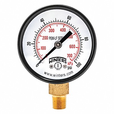 WINTERS PEM208LF J1378 Gauge Pressure 2in. 0 to 100 psi