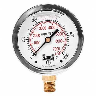 WINTERS PFQ809LF J1382 Gauge Pressure 2-1/2in. 0 to 1000 psi