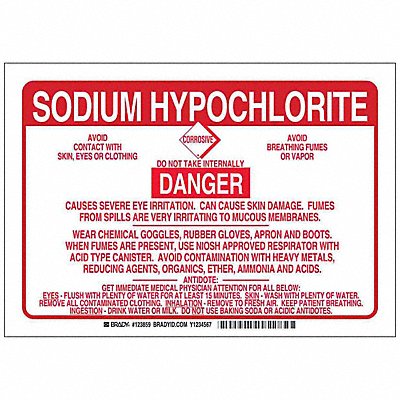 BRADY 123858 Chemical Sign Plastic 7 x10 in Red/White