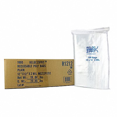 RELOC ZIPPIT R1212 Reclosable Poly Bag Zip Seal PK1000