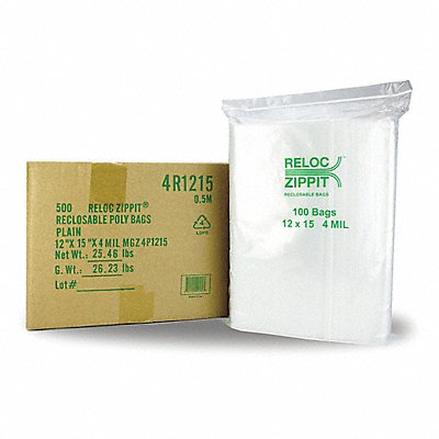 RELOC ZIPPIT 4R1215 Reclosable Poly Bag Zip Seal PK500