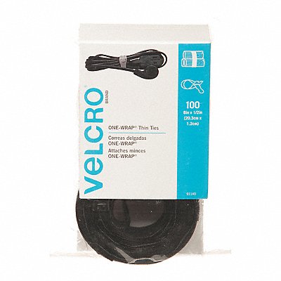 VELCRO BRAND 95172 Hook & Loop Cable Tie 8 in Black PK100