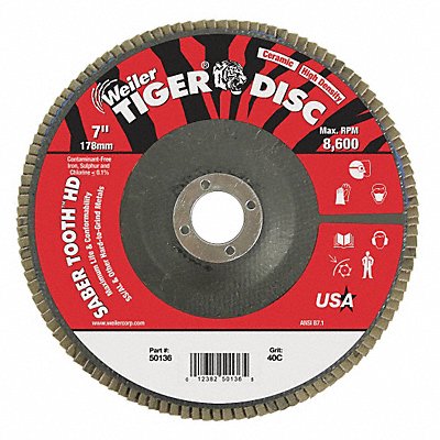 WEILER 50136 J1575 Flap Disc Ceramic Alumina 7 in 40 Grit
