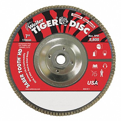 WEILER 50140 J1574 Flap Disc Ceramic Alumina 7 in 8600 rpm
