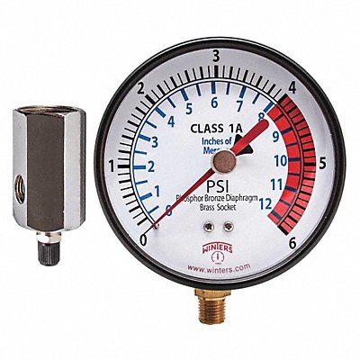 WINTERS PGTK314CM K4558 Pressure Gauge 4 Dial Size Black