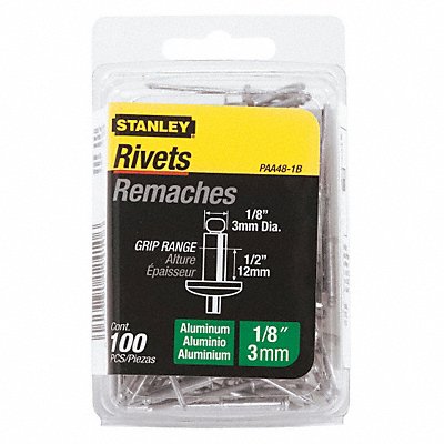 STANLEY PAA481B Blind Rivet 1.59 in L 0.125 in dia PK100