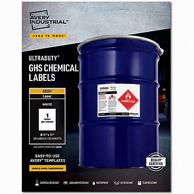 AVERY 7278260501 Chem Label 8-1/2 W x 11 H Labels PK50
