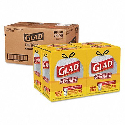 GLAD CLO78526 Kitchen Bags 13 gal 0.95 mil Wht PK400