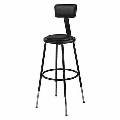 NATIONAL PUBLIC SEATING 6424HB10 Stool w/Back Steel Vinyl Blk 14 dia.