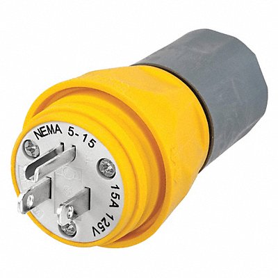 HUBBELL HBL14W47A Watertight Strt Plg Yllw 15 A Stnd 5-15P