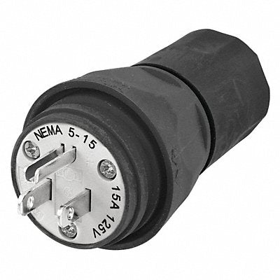 HUBBELL HBL14W47BK Watertight Strt Plg Blk 15 A Stnd 5-15P