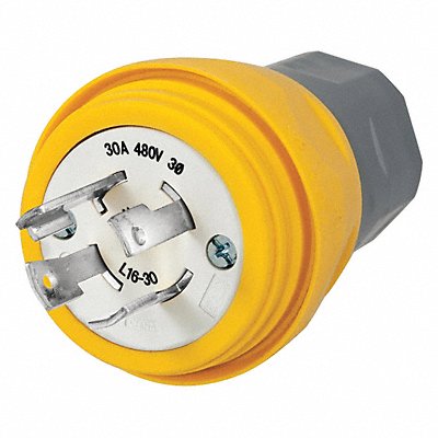 HUBBELL HBL28W76 WT LckPlg Strt 30 A Yellow Elastmr 4Blds
