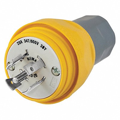 HUBBELL HBL26W83 WT LckPlg Strt 20 A Yellow Elastmr 5Blds