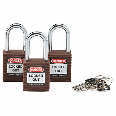 BRADY 118947 H1698 Lockout Padlock KA Brown 1-3/4 H PK3
